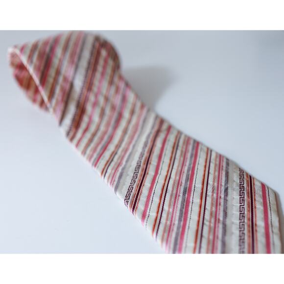 VTG VERSACE Barocco Medusa Greek Key Striped Tie Old Money Luxury Wedding Career - Picture 9 of 16